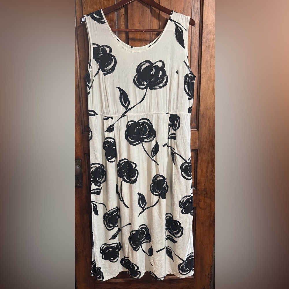 Vintage Jams World Black Rose Print Midi Dress Size XL